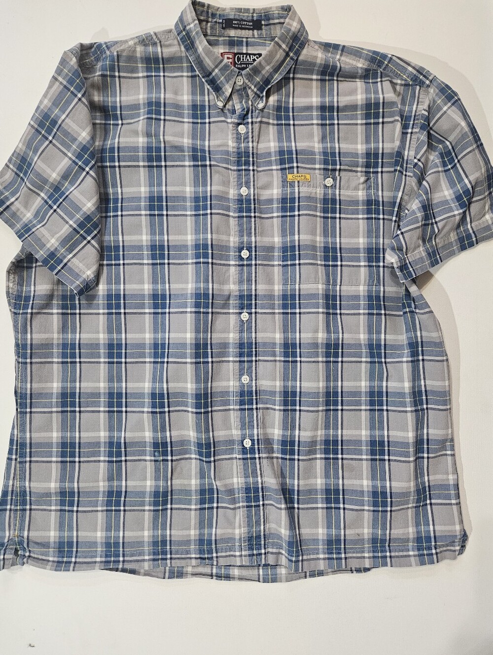 Vintage Chaps Ralph Lauren Button Down Shirt Mens XL Blue Grey Plaid Y2K Preppy
